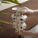 Axyaa Black Spots Ceramic Vase Retro Plant Pot Aesthetic Room Decor
