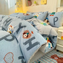 Axyaa Minimalist Cartoon Design Duvet Cover Set in 100% Cotton, 4-Piece Bedding Collection