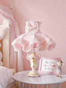 Axyaa Nordic Ins Pink LED Table Lamp Resin Fabric Art Decor Girls Bedroom Bedside