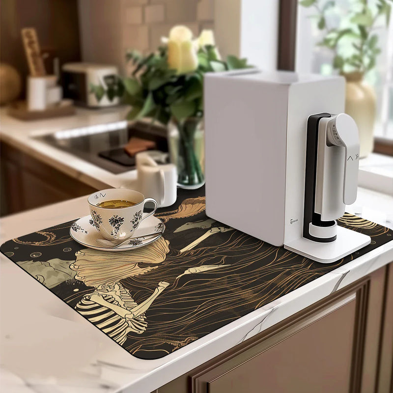 Axyaa Halloween Kitchen Draining Mat, Absorbent & Quick Dry for Coffee & Dishes
