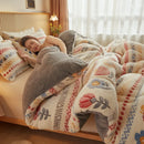 Axyaa Bohemian Floral Comforter: Thick Plush Coral Fleece Quilted Blanket for Autumn/Winter