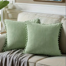 Axyaa Corduroy Stripe Fur Ball Cushion Cover