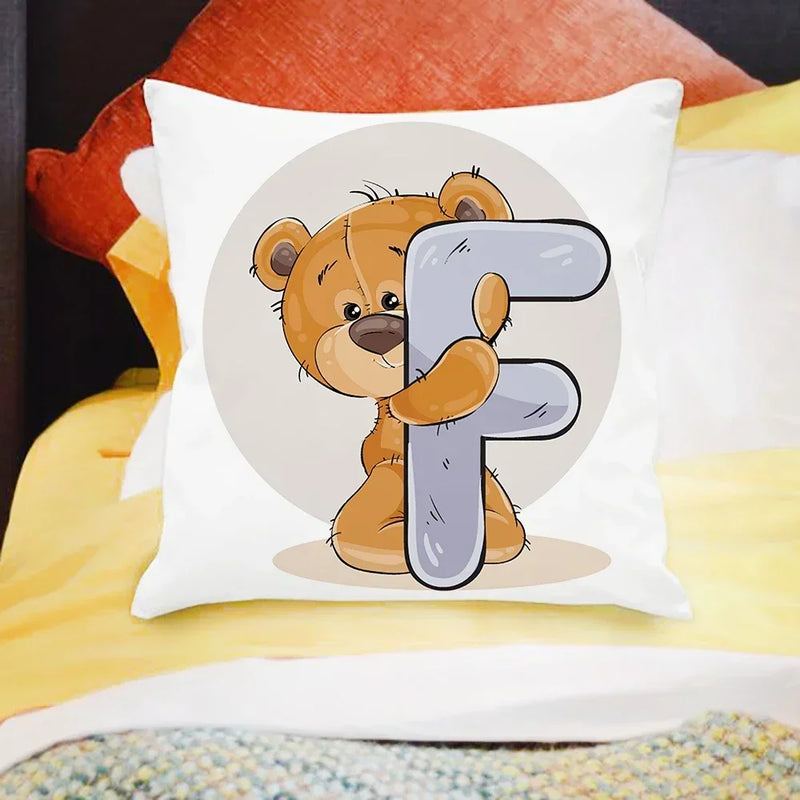 Axyaa Cartoon Bear Alphabet Print Cushion Cover - Children's Room Decor