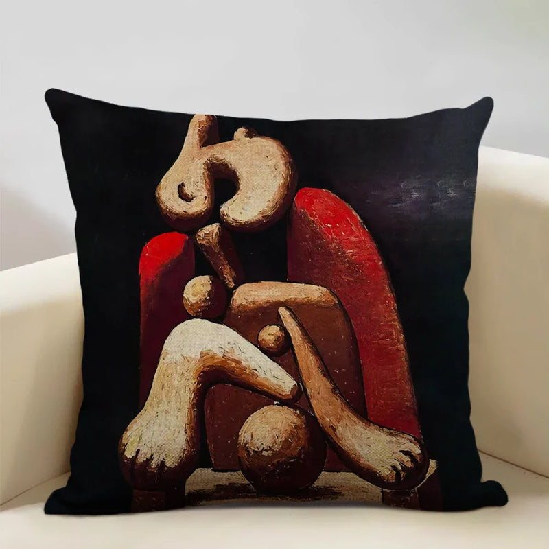Pablo Picasso Abstract Art Cushion Cover 45x45cm Beige Linen Axyaa Brand