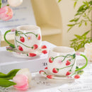 Axyaa Ceramic Strawberry Coffee Cup and Saucer Set with Embossed Design