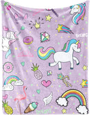 Axyaa Purple Unicorn Flannel Blanket - Soft Cozy Lightweight Plush Throw, Baby Shower Birthday Gift