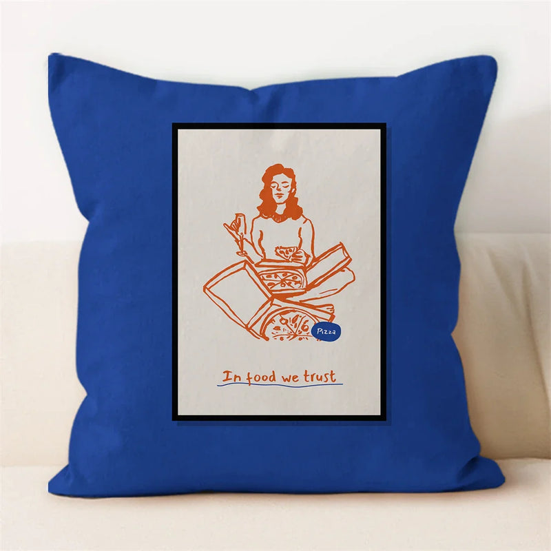 Axyaa Line Art Coffee Cushion Cover for Home & Car Decor