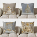 Axyaa Snowman & Gifts Gold Decor Cushion Cover for Sofa, Bedroom, Car