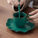 Axyaa Green Apricot Leaf Ceramic Coffee Cup Saucer Set