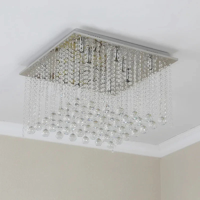 Axyaa Luxury Living Room Crystal Chandelier - LED Flush Mount Pendant Light