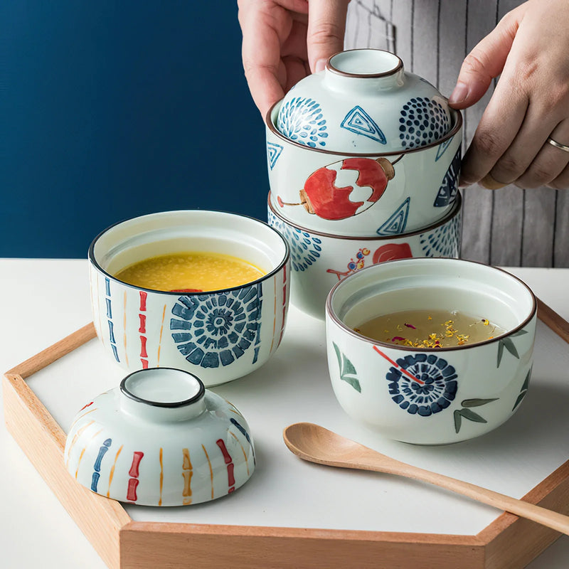 Axya Ceramic Cover Bowl Eat Soup Pot Chicken Stew Cup Tableware