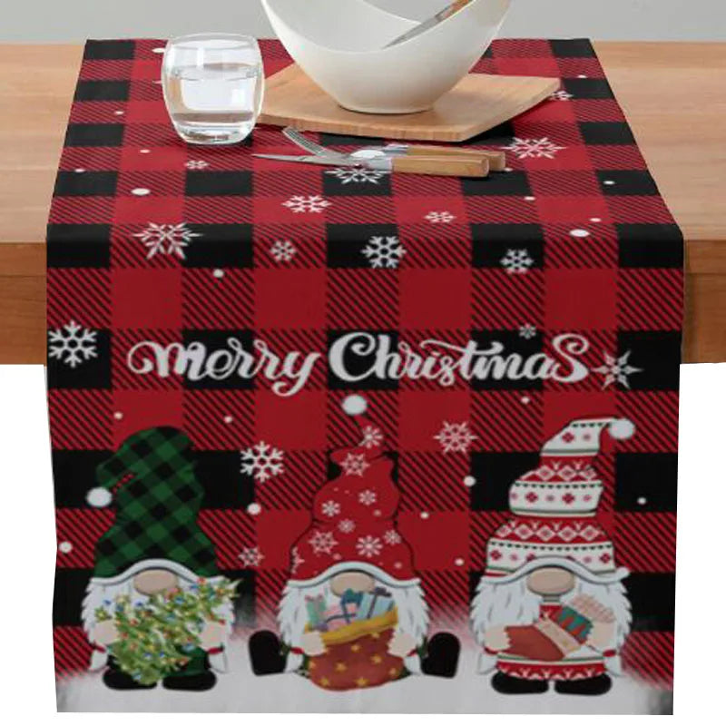 Axyaa Christmas Table Runner with Festive Gnome Tree Snowman Design