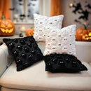 Axyaa Halloween Plush Pillowcase: Cartoon Embroidered Black and White Decorative Cushion Cover