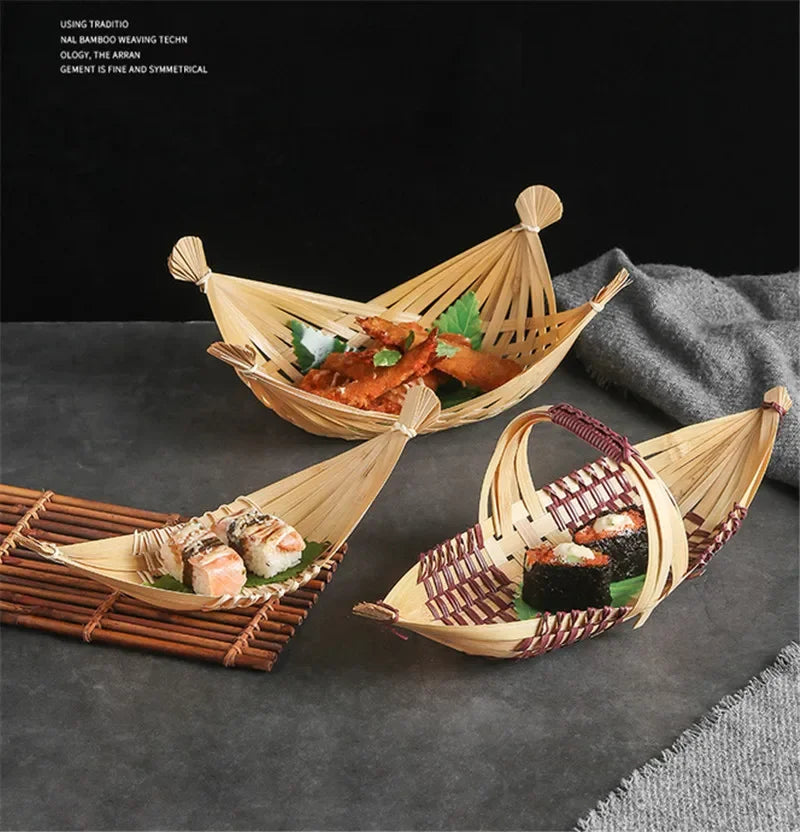 Axya Bamboo Bento Sushi Boat Woven Sashimi Plate Decoration