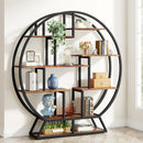Axyaa Industrial Round Bookcase, 63-Inch Staggered Wood Bookshelf Shelf for Home Office