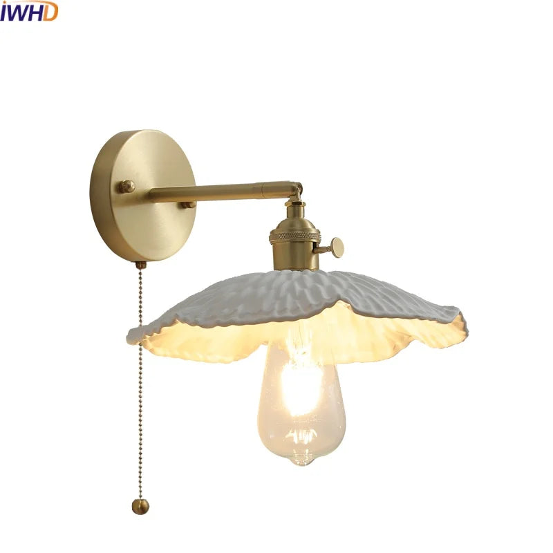 Axyaa Nordic LED Wall Light Pull Chain Switch Ceramic Copper Fixtures