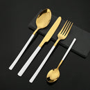 Axyaa Black Gold Stainless Steel Cutlery Set - 16 Piece Dinnerware Flatware Silverware
