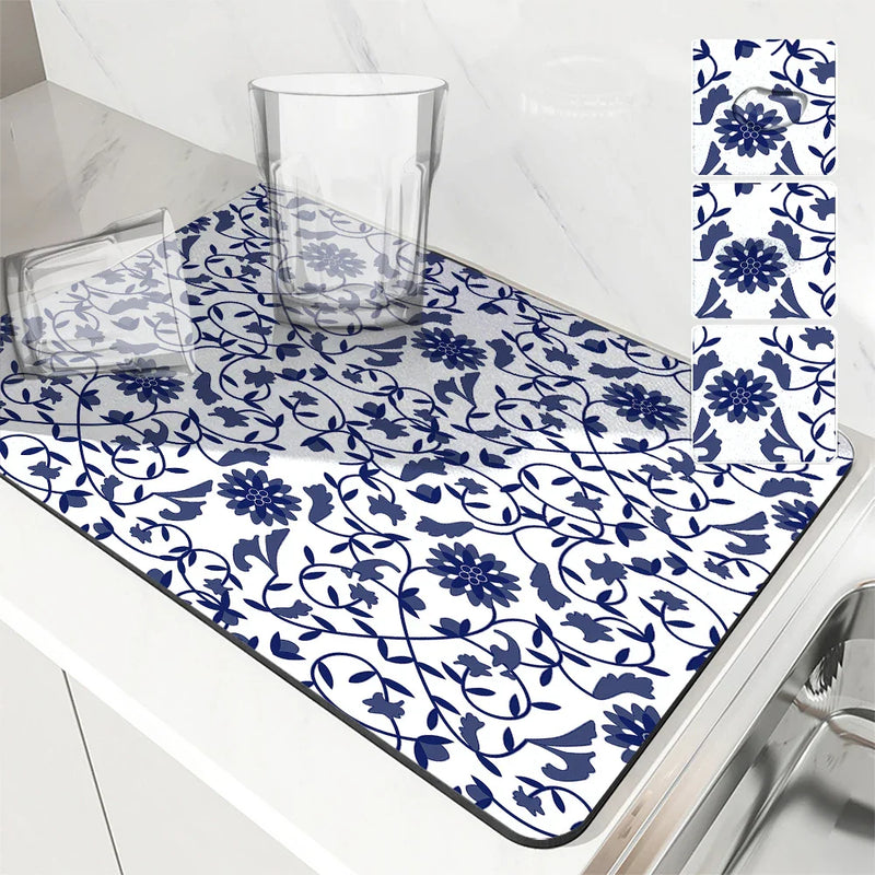 Axyaa Absorbent Draining Mat: Quick Dry Super Draining, Dish Drying, Bathroom Drain Pad