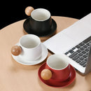 Axyaa Wooden Ceramic Coffee Cup Saucer Set - Modern Tea Dessert Mug
