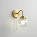 Axyaa Copper Wall Sconce Lamp with Pull Chain, LED Glass Ball Stair Light