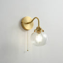 Axyaa Modern Glass Ball Wall Sconce with Pull Chain, Copper Finish