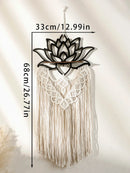 Lotus Macrame Crystal Shelf & Wooden Wall Shelves by Axyaa - Boho Floating Decor