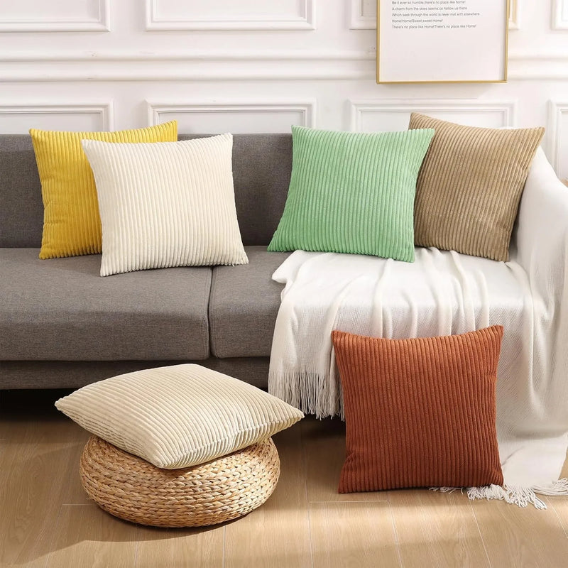 Axyaa Soft Corduroy Striped Throw Pillow Covers 18x18 Inch Farmhouse Boho Decor