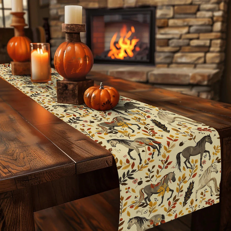 Watercolor Maple Leaves Branch Table Runner by Axyaa