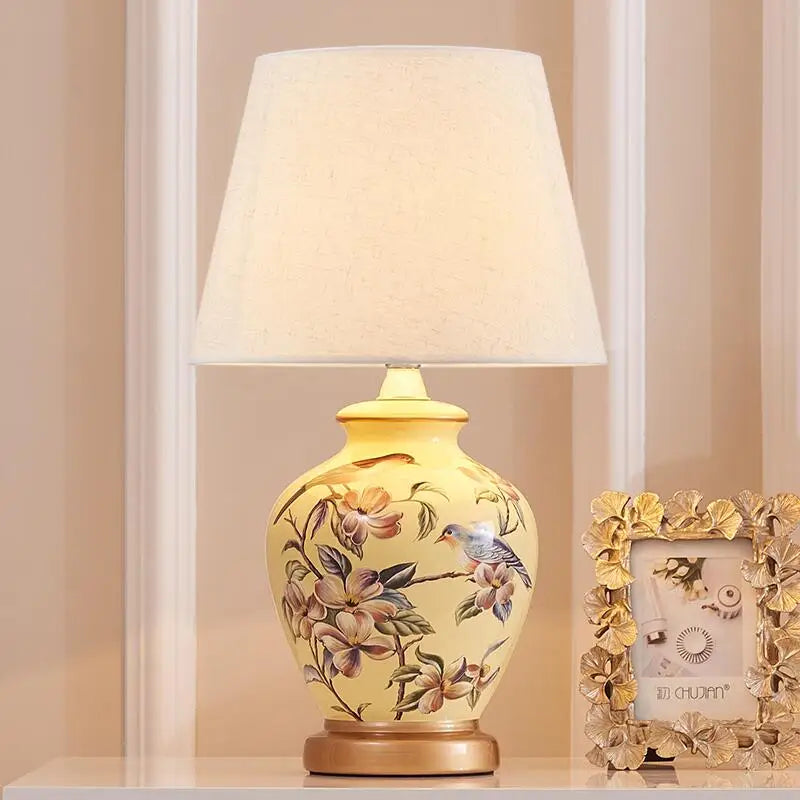 Axyaa Ceramic Bird & Flower Table Lamp