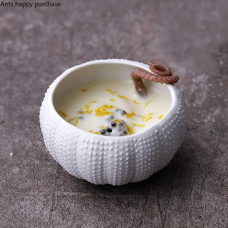 Axya White Ceramic Sea Urchin Dessert Bowl Set for Home Dining