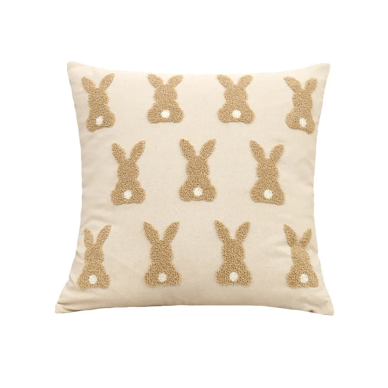 Axyaa Bunny Rabbit Pillow Cover Beige Coffee 45x45cm for Easter Decoration