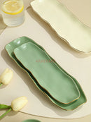 Axyaa Gilt-edged Green Ceramic Long Plate - High Grade Sushi Dim Sum Dessert Plate