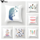 Axyaa White Feather Pillowcase Blue Polyester Cushion Cover for Home Decor