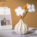 Axyaa Rainbow Stripes Ceramic Vase Hydroponics Plant Pot for Stylish Room Aesthetic Decor