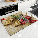 Axyaa Retro Style Christmas Bells & Bows Kitchen Drying Mat