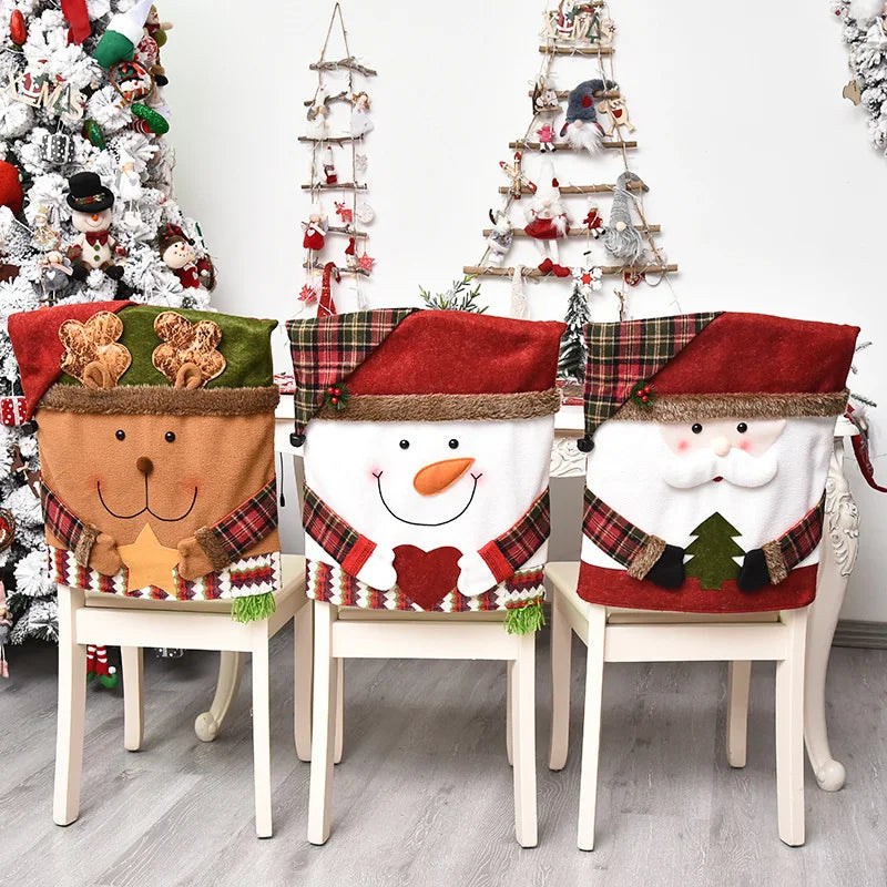 Axyaa Christmas Chair Sleeve Stool Santa Claus Elk Snowman Ornaments