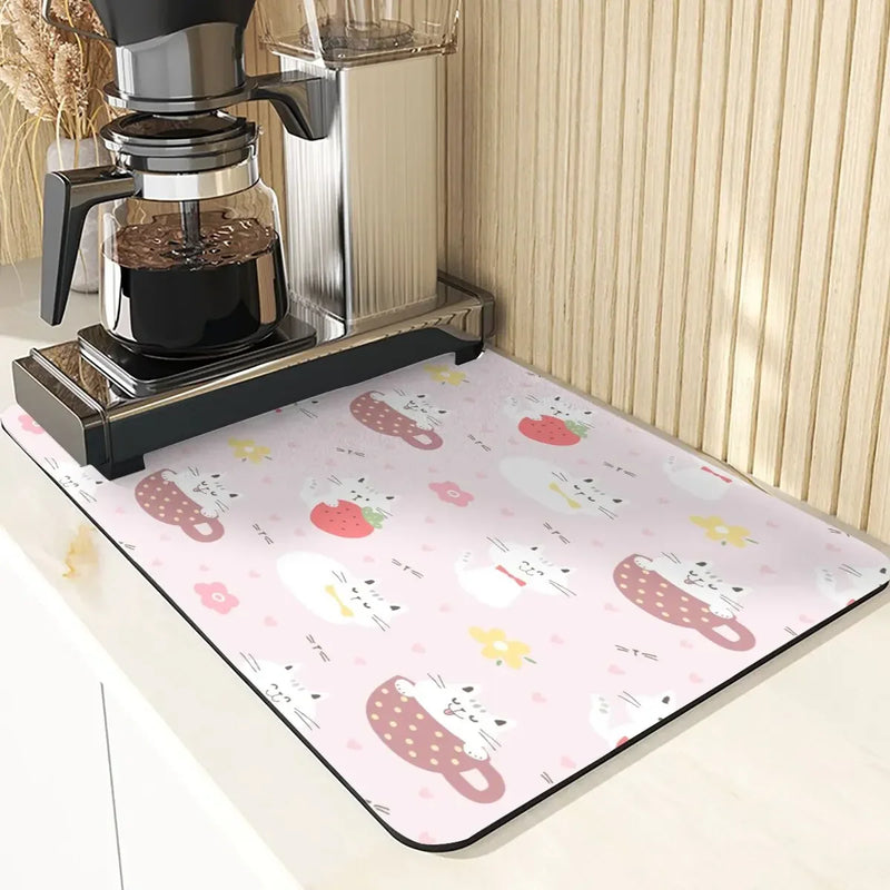 Axyaa Non-Slip Absorbent Kitchen Counter Mat - Cute Animal Design Mats