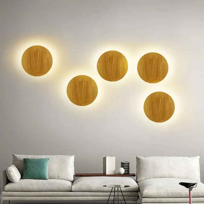 Axyaa Round LED Wall Lamp: Modern Nordic Wood Sconces for Home Decor