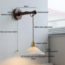 Axyaa Ceramic Round LED Wall Lamp Pull Chain Switch Bedroom Reading Light
