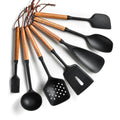 Axyaa Black Silicone Wooden Handle Kitchen Utensils Set
