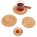 Axyaa Woven Rattan Tea Cushion Coasters - Handcrafted Natural Rattan Cup Mat & Hot Insulation Placemats