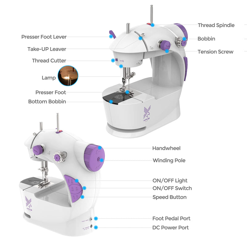 Axyaa Electric Handheld Sewing Machine, Dual Speed, LED Light, Pedal Control