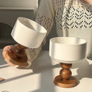 Axyaa Vintage Ceramic Goblet with Wooden Stem - 220ml Home Drinkware