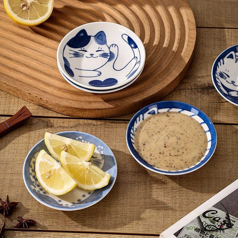 Axyaa Cartoon Cat Ceramic Dipping Sauce Dish for Home Dining Table