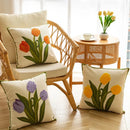 Axyaa Embroidered Tulip Throw Pillow Covers for Summer Garden Decor