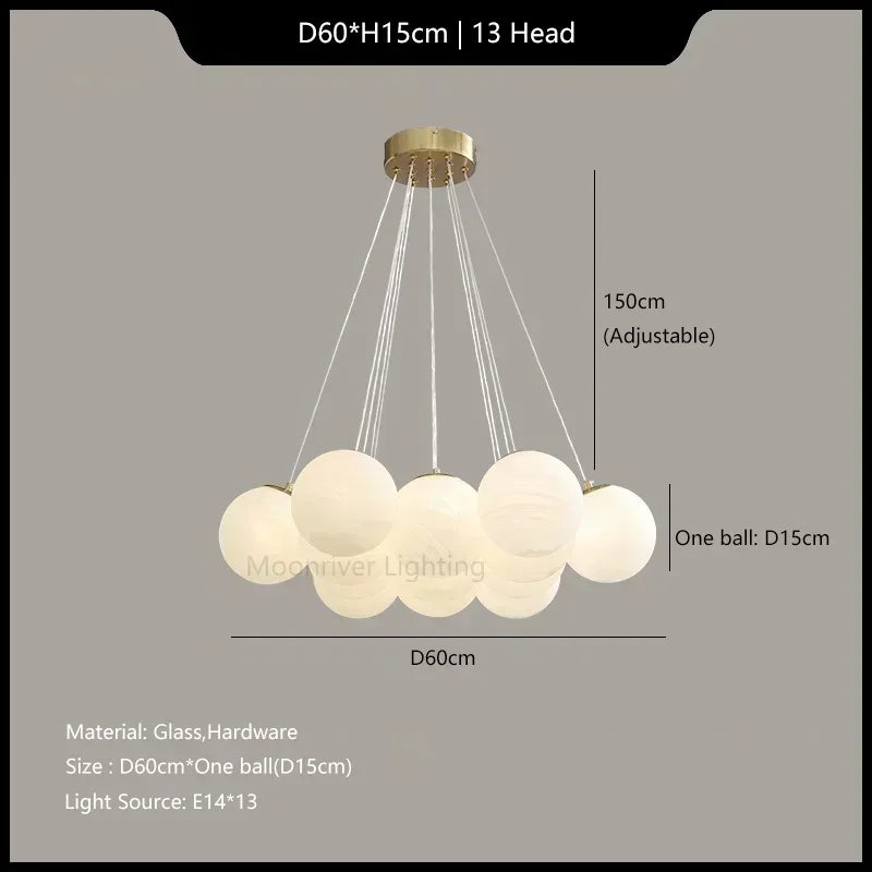Axyaa White Moon Ball Ceiling Light for Living Room Bedroom Chandelier