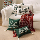 Axyaa Christmas Tree Canvas Embroidery Pillowcase with Hanging Tassel