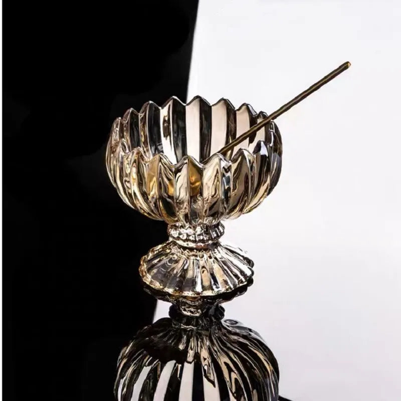 Axya Tall Glass Dessert Bowl Set of 2, Transparent Salad Fruit Plate Tray