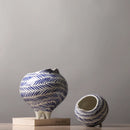 Axyaa Hand Painted Striped Ceramic Vase - Porcelain Flower Pot Home Decor