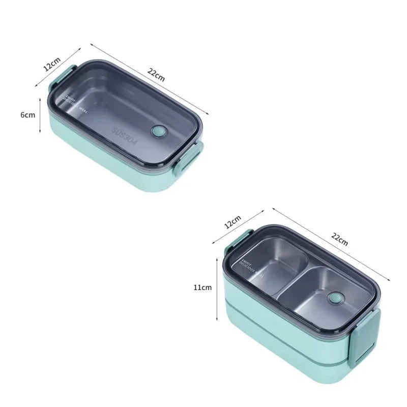 Axyaa Stainless Steel Lunch Box: Portable Microwavable Bento Food Storage, 1/2 Layers Grids